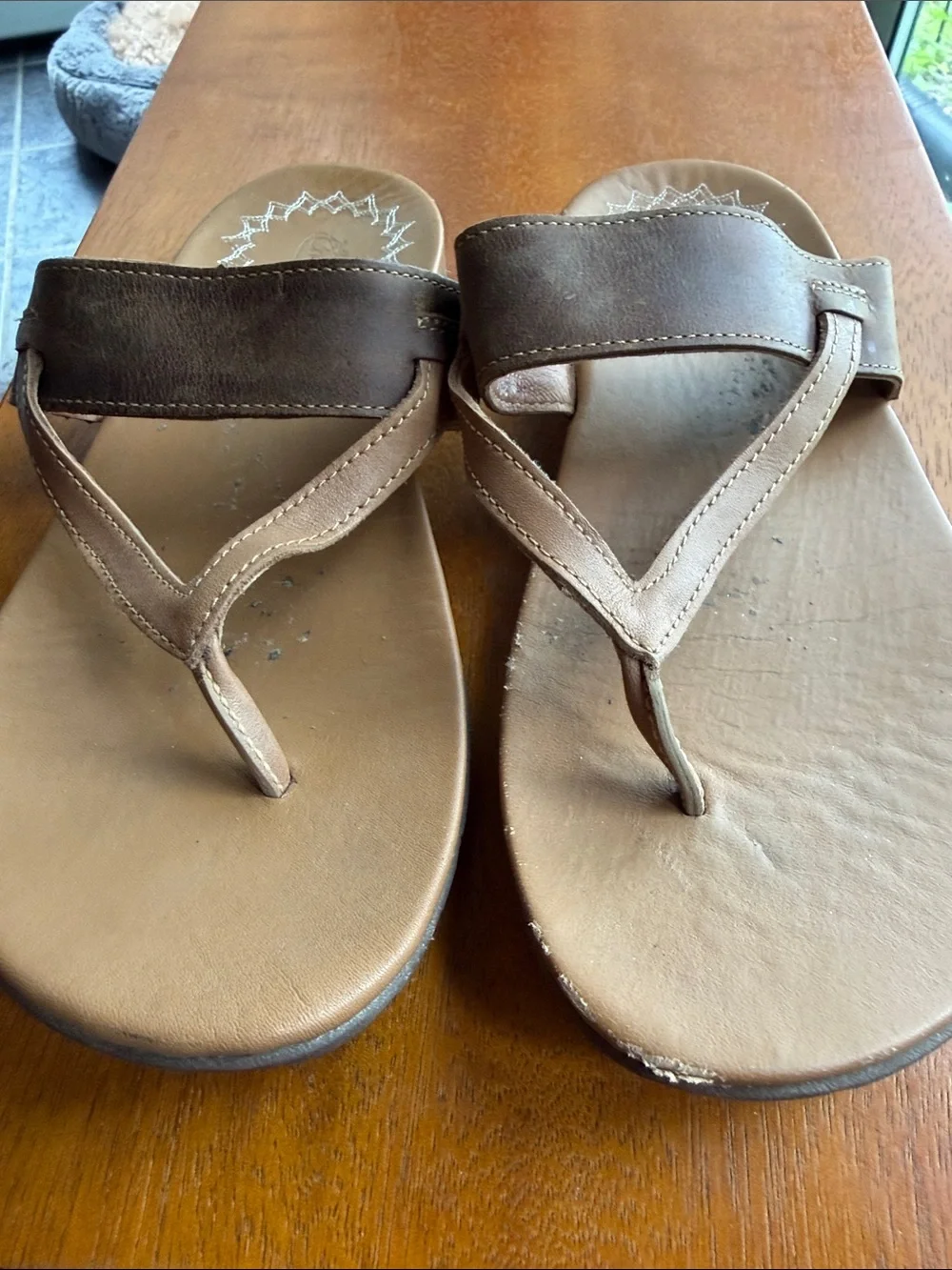 715 Chaco Brown Leather Thong Sandals